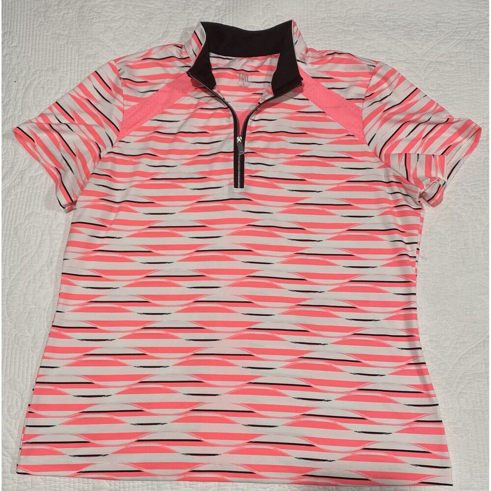 Tail Womens Golf Top size Large Blend Polyester Pink White 1/4 Zip Breathable